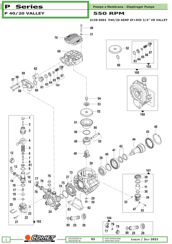 Pump Manifold for Comet P-40 Top & Right Side 3218.0563 #69